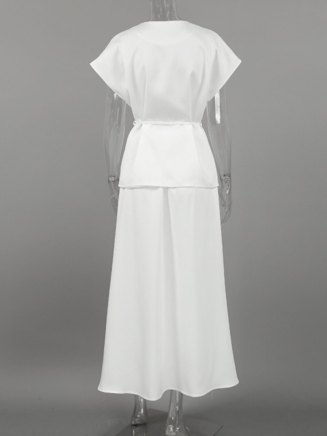 White V-Neck Two-Piece Set | Button Top & A-Line Skirt