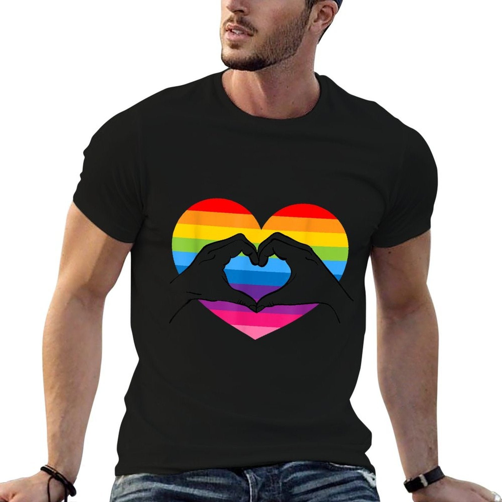 Rainbow Heart Love Hands Vintage Retro Style LGBT Gay Pride  Eco-friendly Material T-Shirt