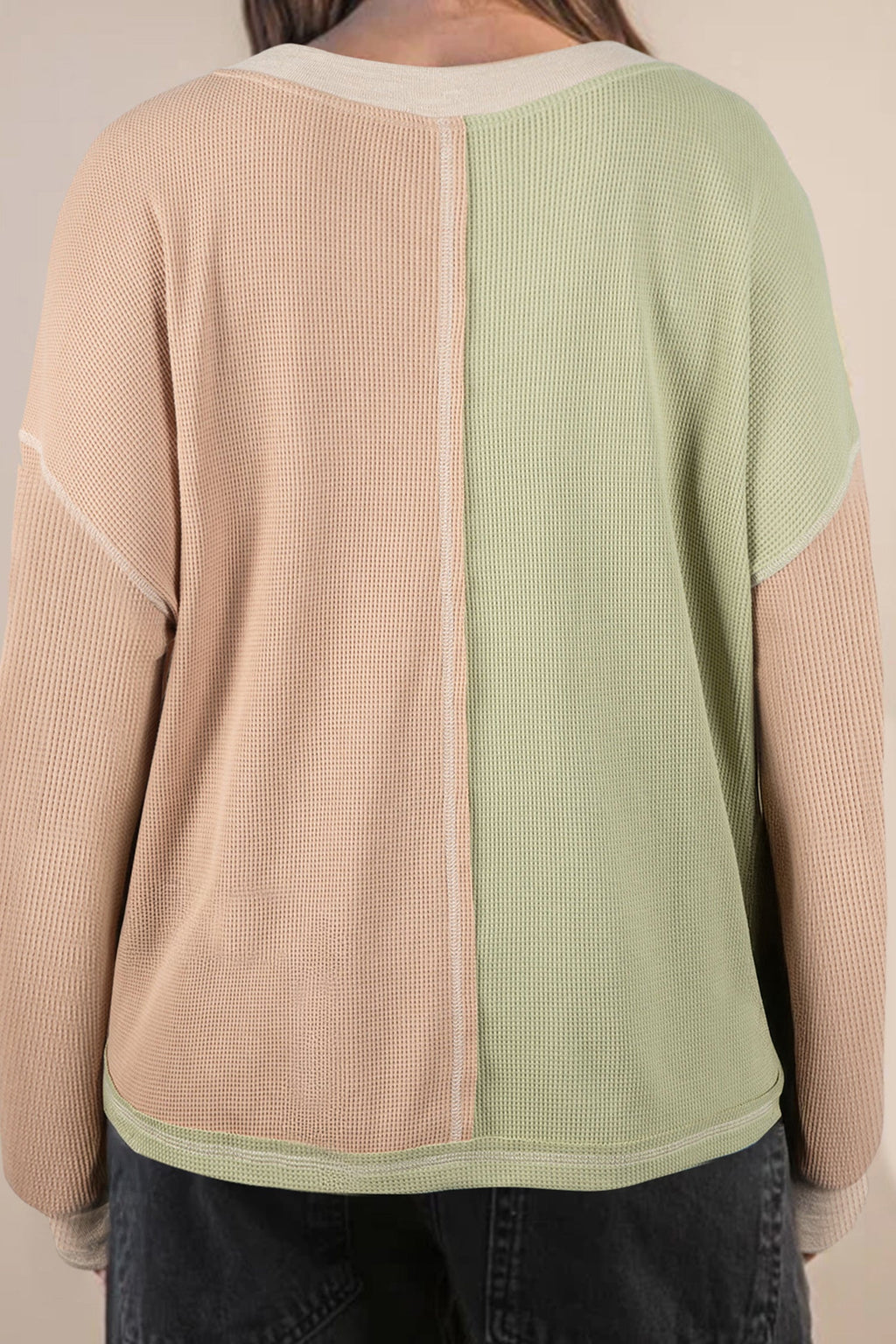 Color Block Patchwork V-Neck Top - Plus Size