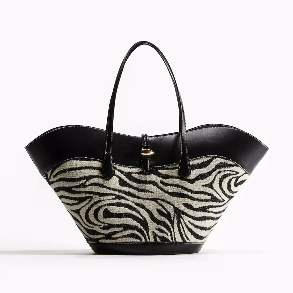 Afaria Zebra Real Wool & Leather Shopper Bag
