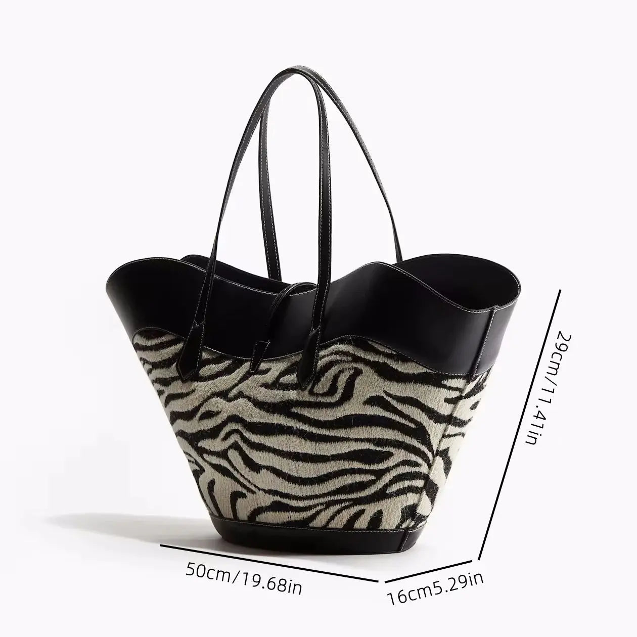 Afaria Zebra Real Wool & Leather Shopper Bag