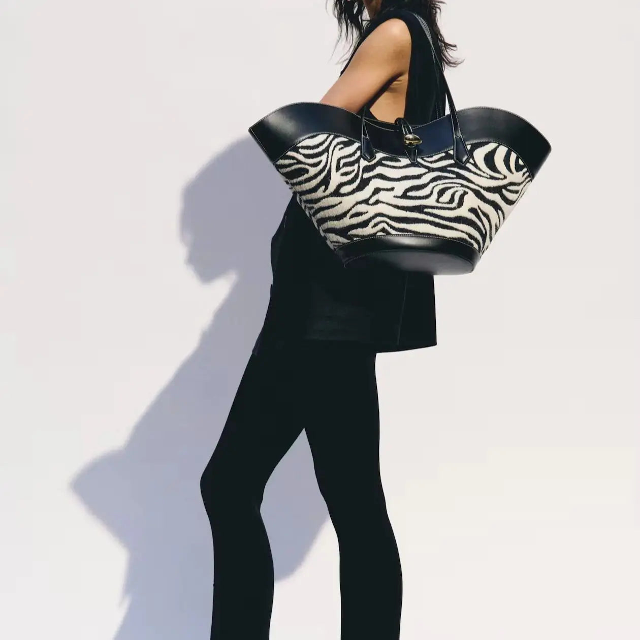 Afaria Zebra Real Wool & Leather Shopper Bag
