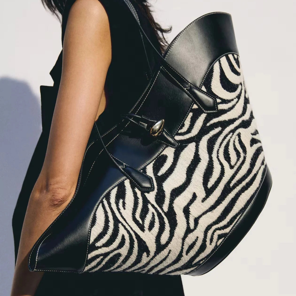 Afaria Zebra Real Wool & Leather Shopper Bag