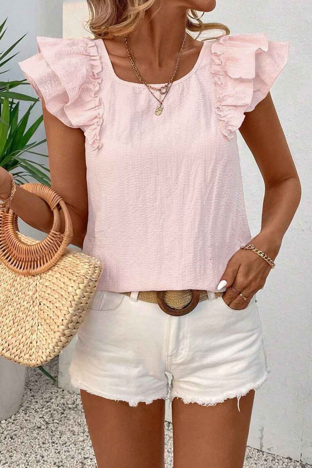 Gossamer Pink Ruffle Sleeve Blouse