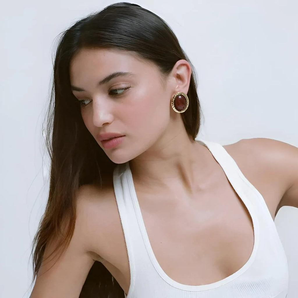 Agate Stone Gold Earrings