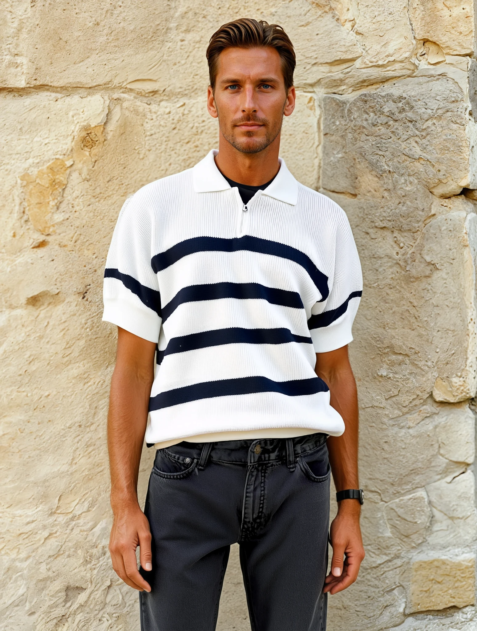 Del Mar Zip Polo (White and Black)