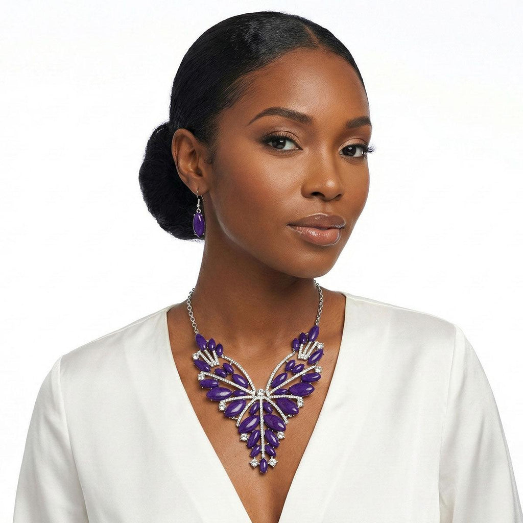Bib Regal Tribal Purple Cracked Marquise Necklace