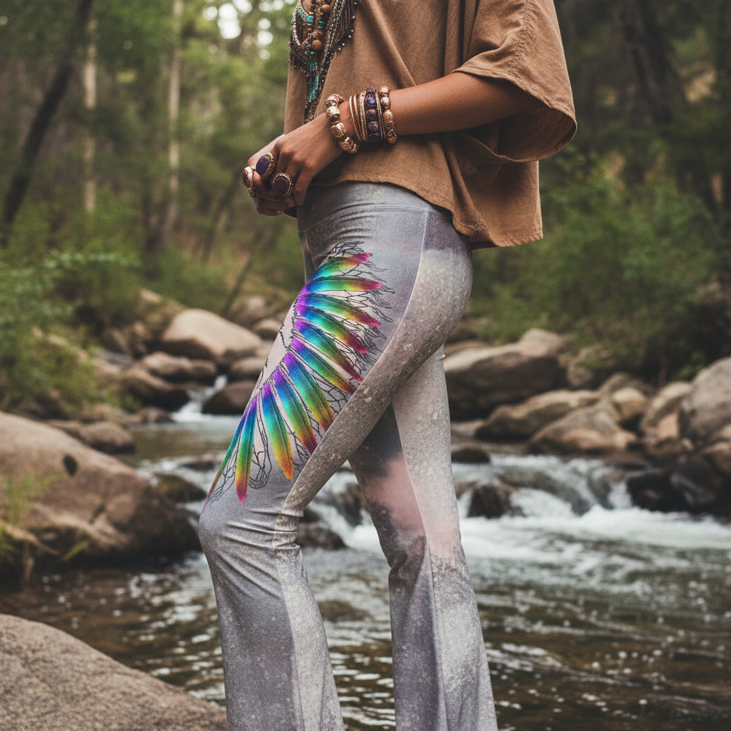 Hazey Breeze Feather High Waist Flare leggings PL