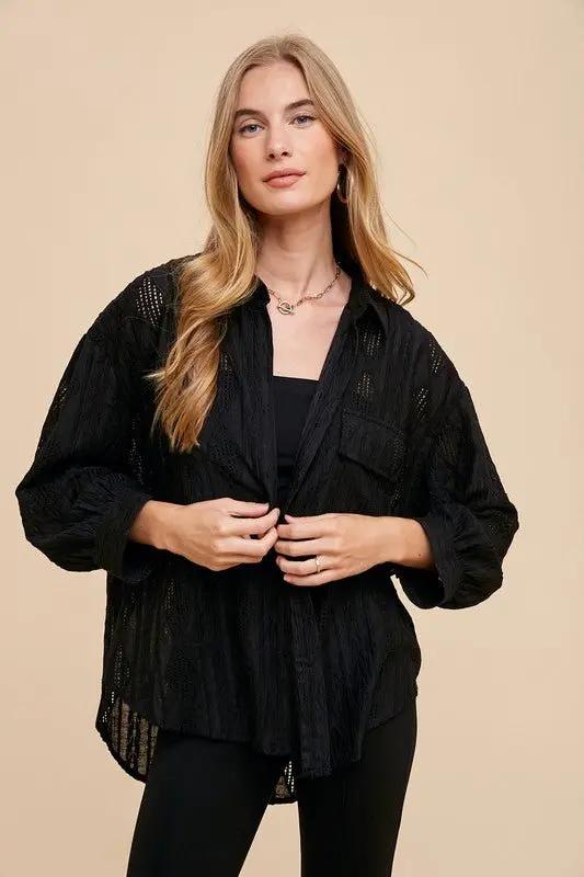 Accessories Trendsi Annie Wear Openwork Button Down Drop Shoulder Shirt