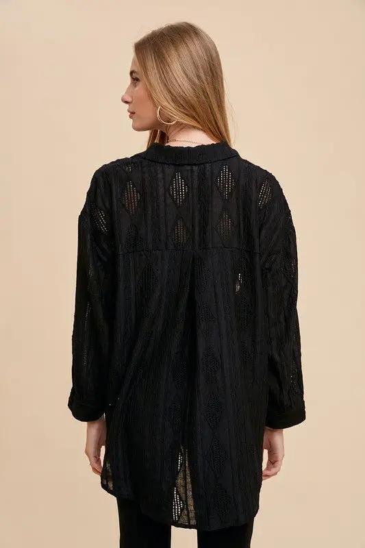 Accessories Trendsi Annie Wear Openwork Button Down Drop Shoulder Shirt