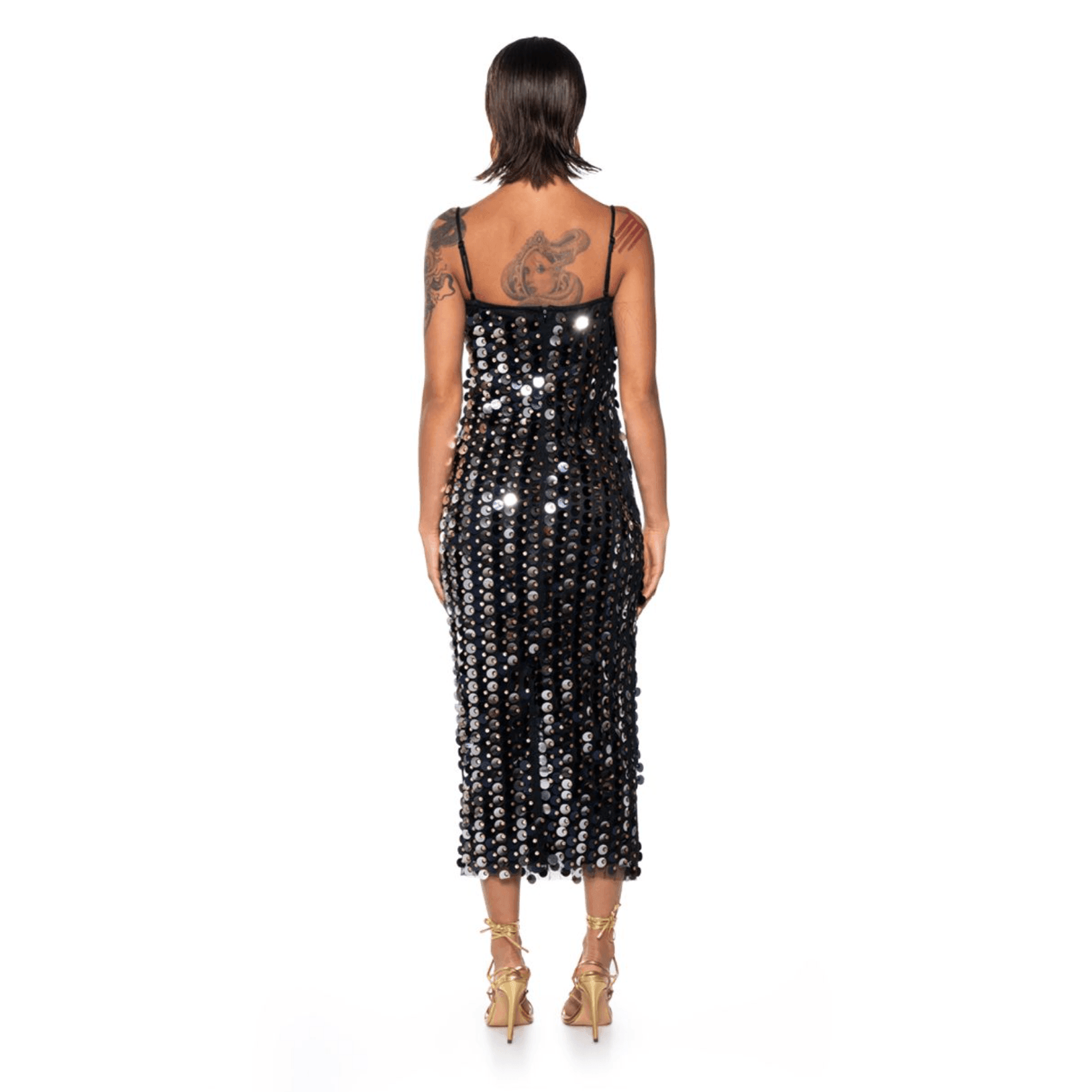 Ariel's Embrace Black Sequined Midi Dress