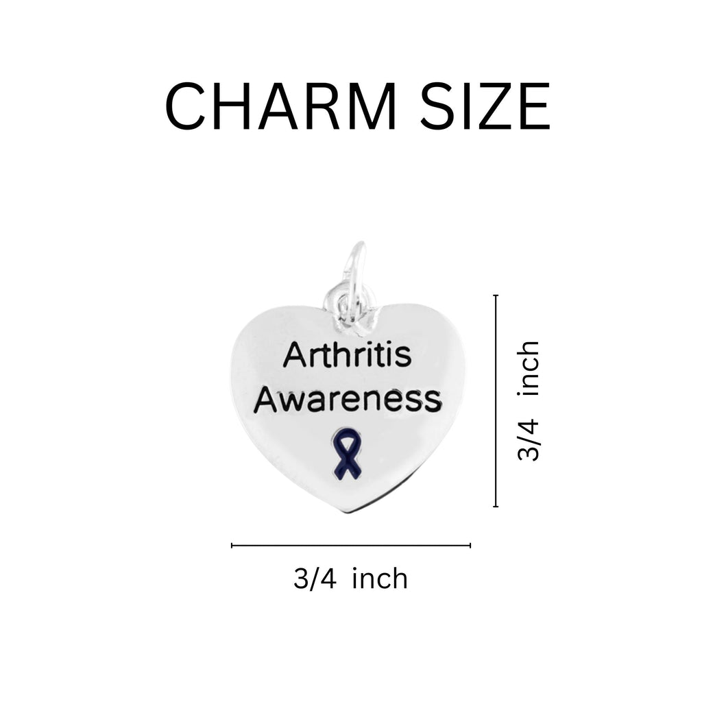 Arthritis Awareness Dark Blue Ribbon Heart Hanging Charms