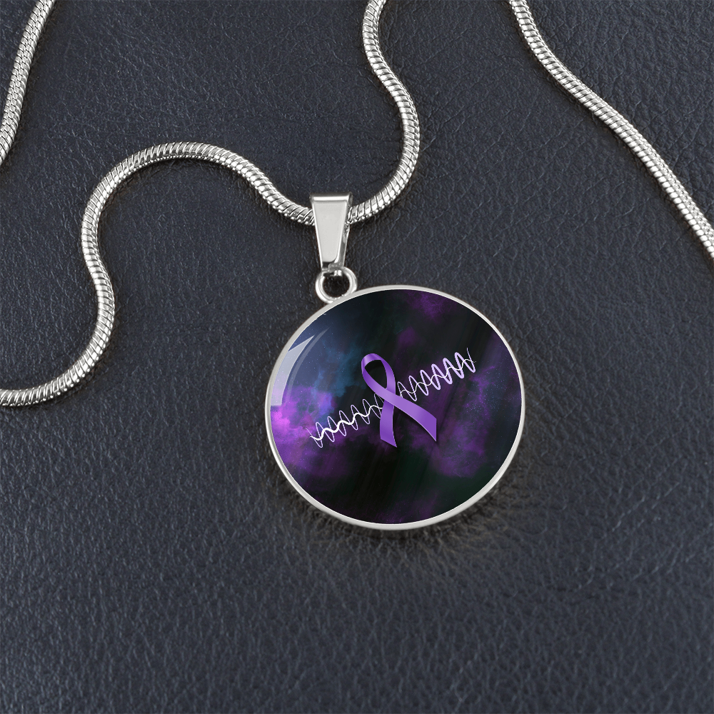 Purple Ribbon Pulse Round Pendant Necklace – Epilepsy Awareness Galaxy Jewelry