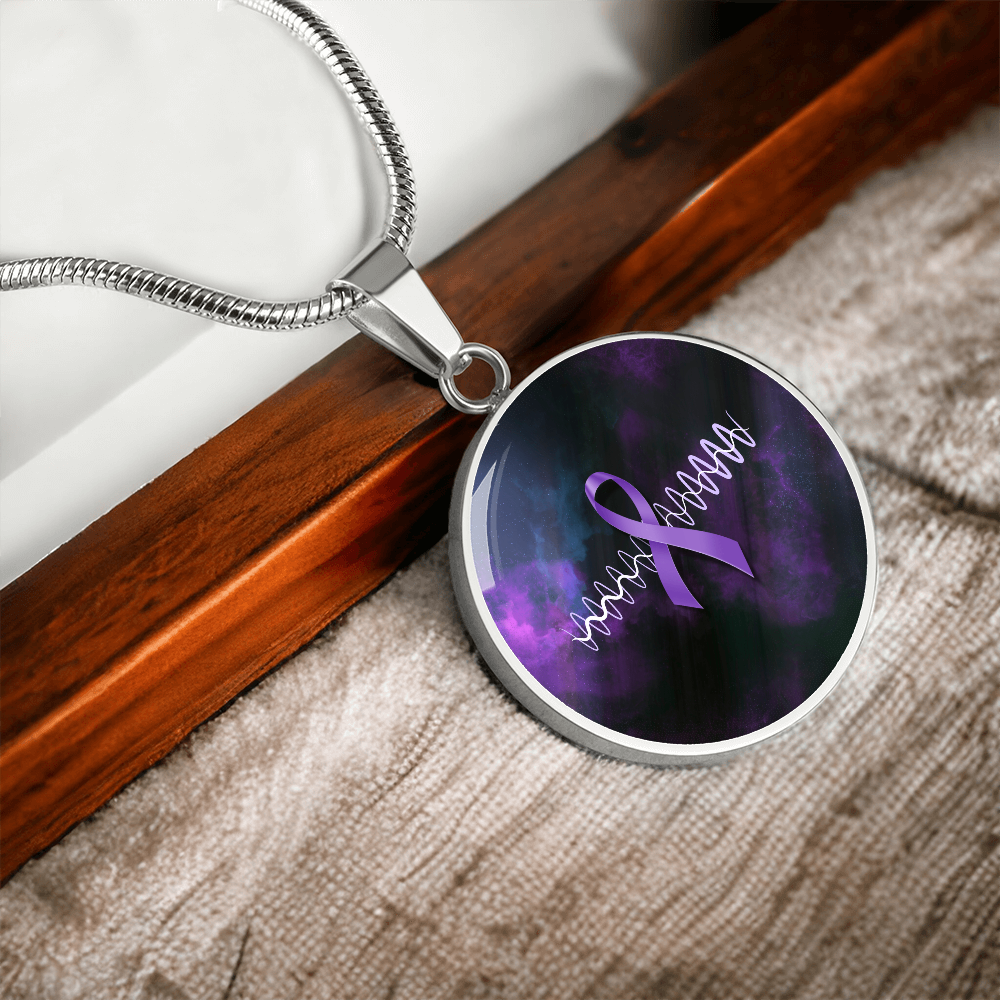 Purple Ribbon Pulse Round Pendant Necklace – Epilepsy Awareness Galaxy Jewelry