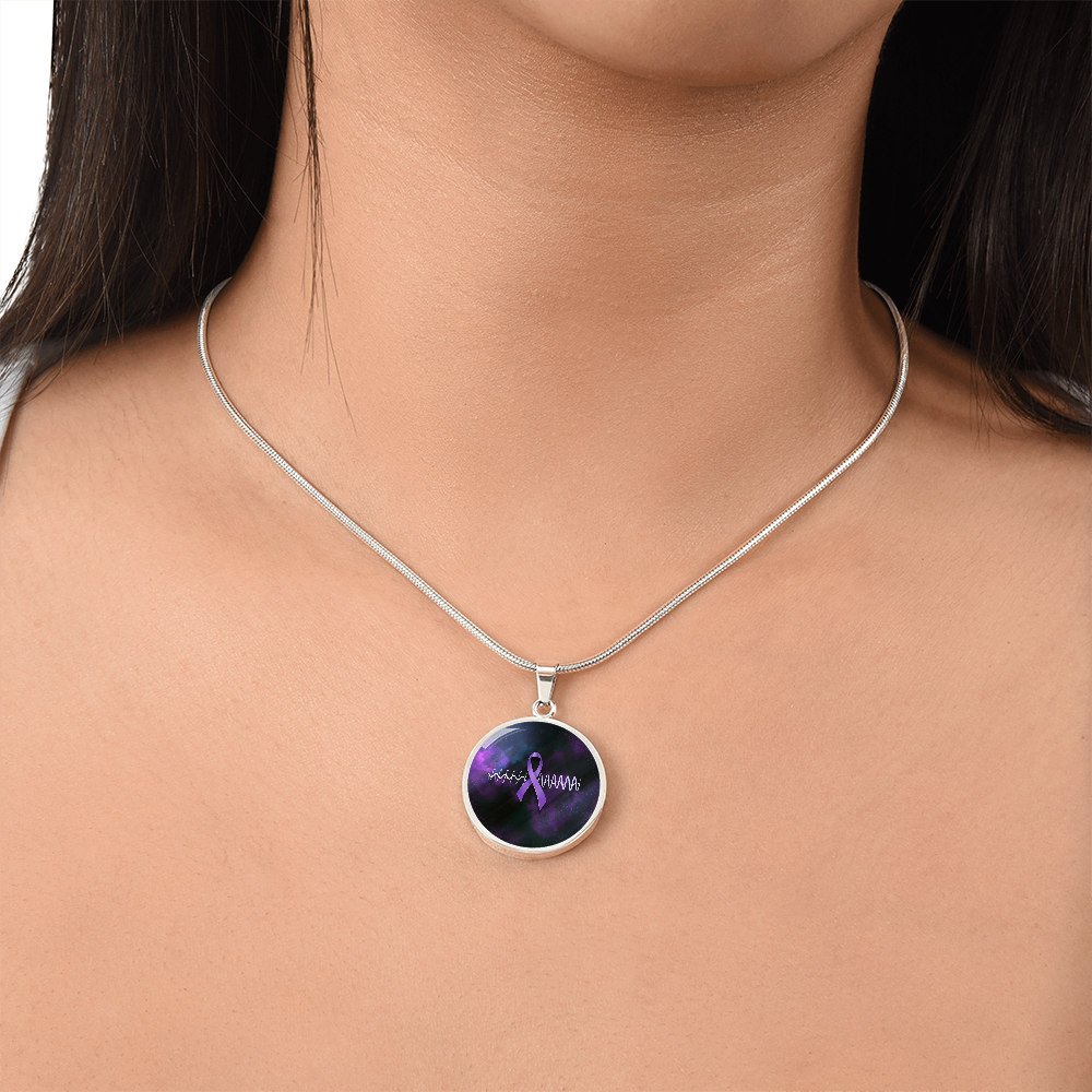 Purple Ribbon Pulse Round Pendant Necklace – Epilepsy Awareness Galaxy Jewelry