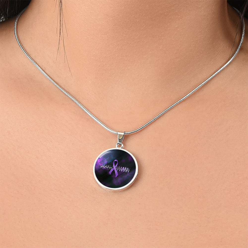 Purple Ribbon Pulse Round Pendant Necklace – Epilepsy Awareness Galaxy Jewelry