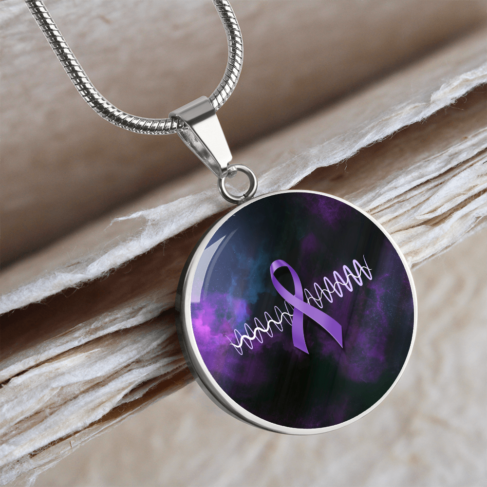 Purple Ribbon Pulse Round Pendant Necklace – Epilepsy Awareness Galaxy Jewelry
