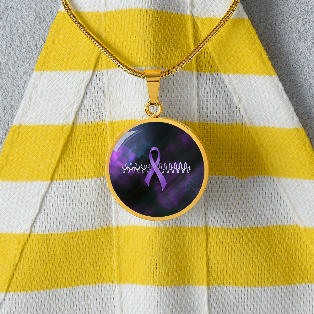 Purple Ribbon Pulse Round Pendant Necklace – Epilepsy Awareness Galaxy Jewelry