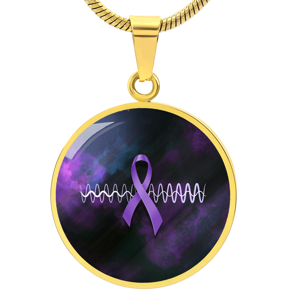 Purple Ribbon Pulse Round Pendant Necklace – Epilepsy Awareness Galaxy Jewelry