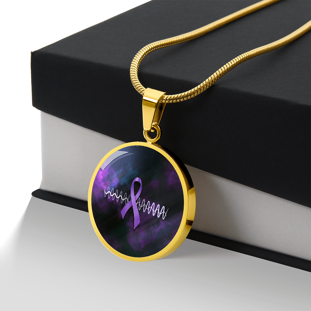 Purple Ribbon Pulse Round Pendant Necklace – Epilepsy Awareness Galaxy Jewelry