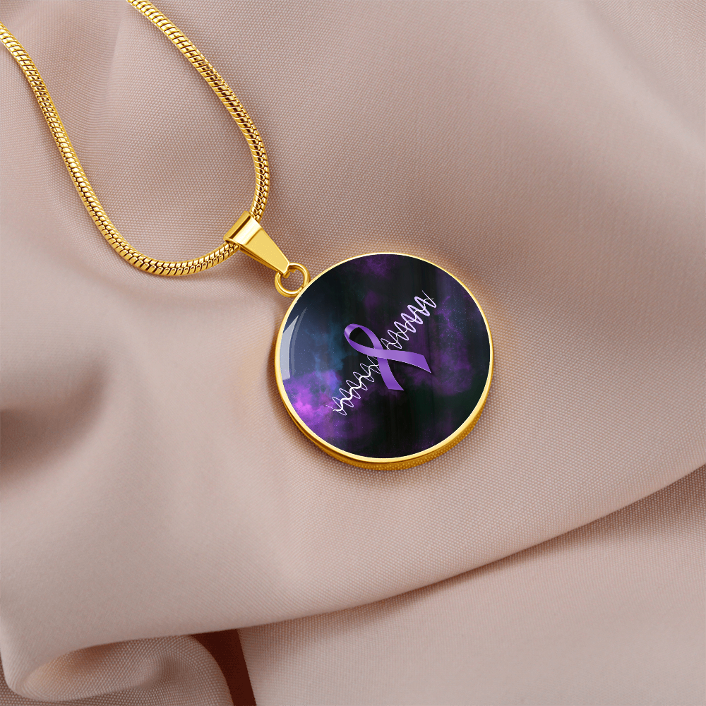 Purple Ribbon Pulse Round Pendant Necklace – Epilepsy Awareness Galaxy Jewelry