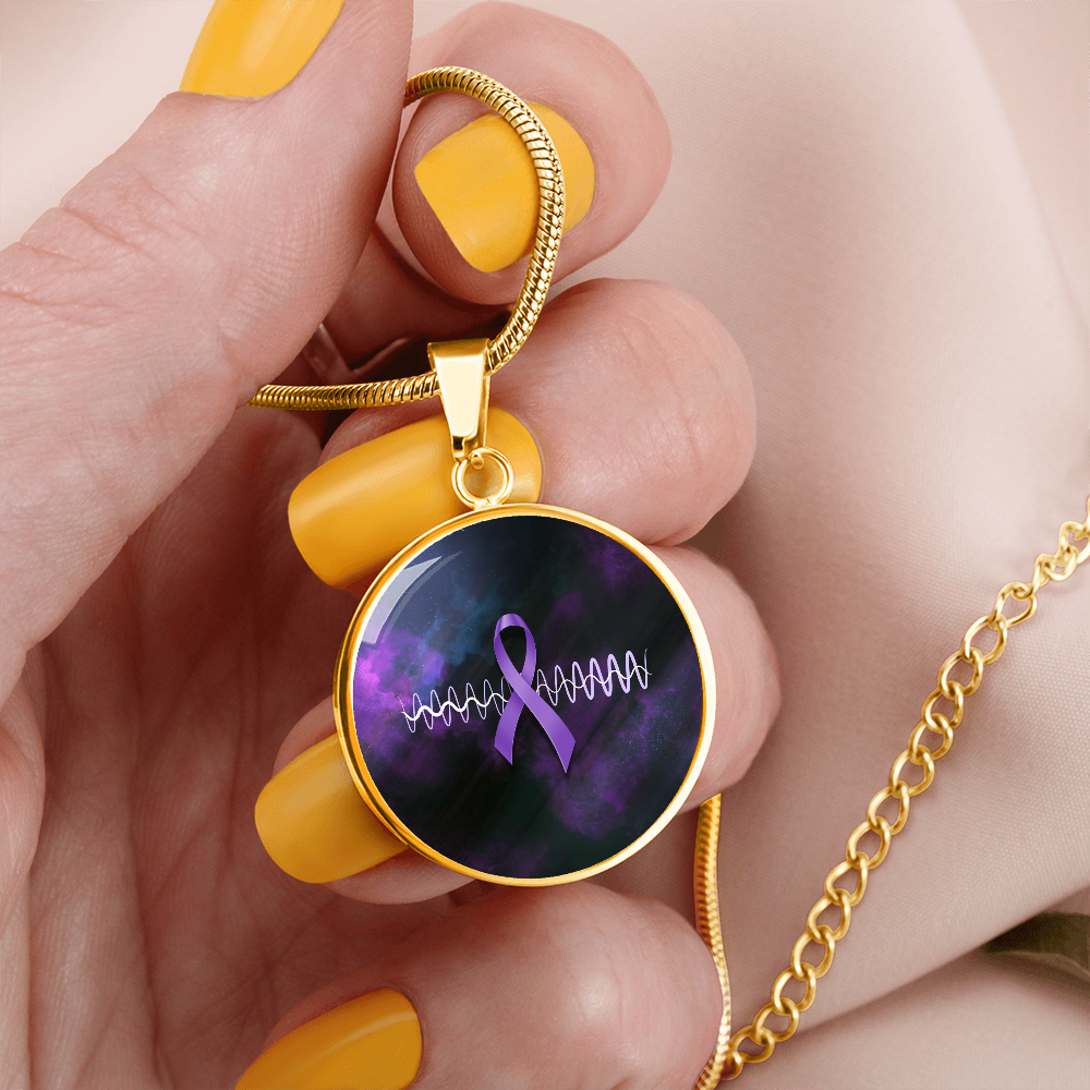 Purple Ribbon Pulse Round Pendant Necklace – Epilepsy Awareness Galaxy Jewelry