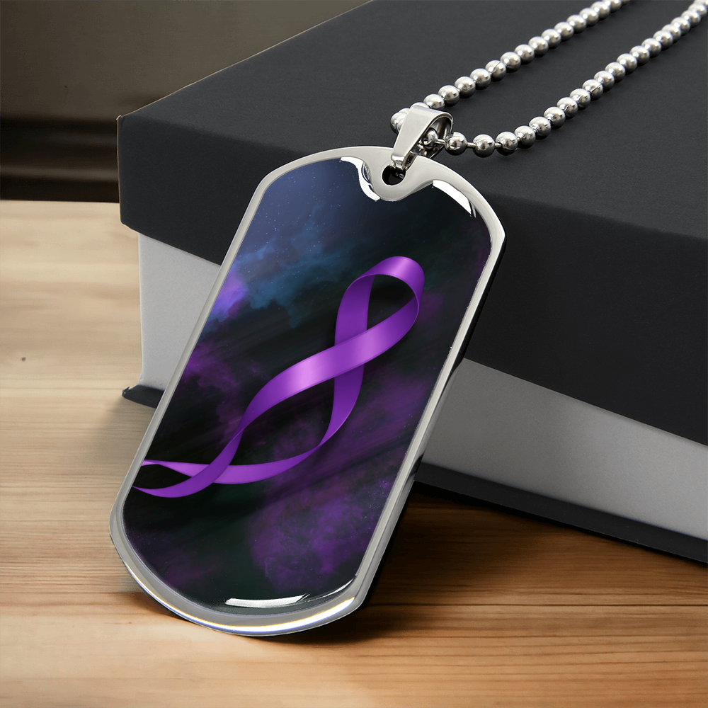 Epilepsy Awareness Dog Tag Necklace – Purple Ribbon Keepsake