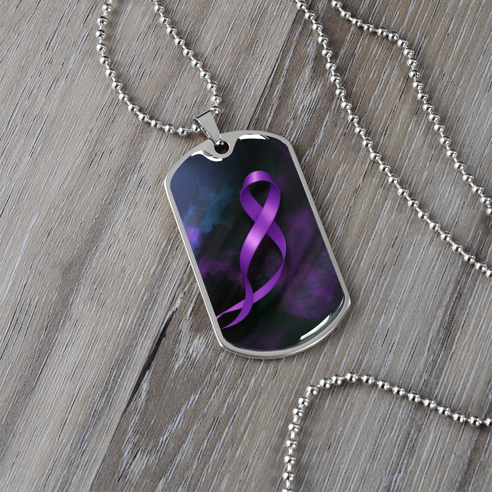 Epilepsy Awareness Dog Tag Necklace – Purple Ribbon Keepsake