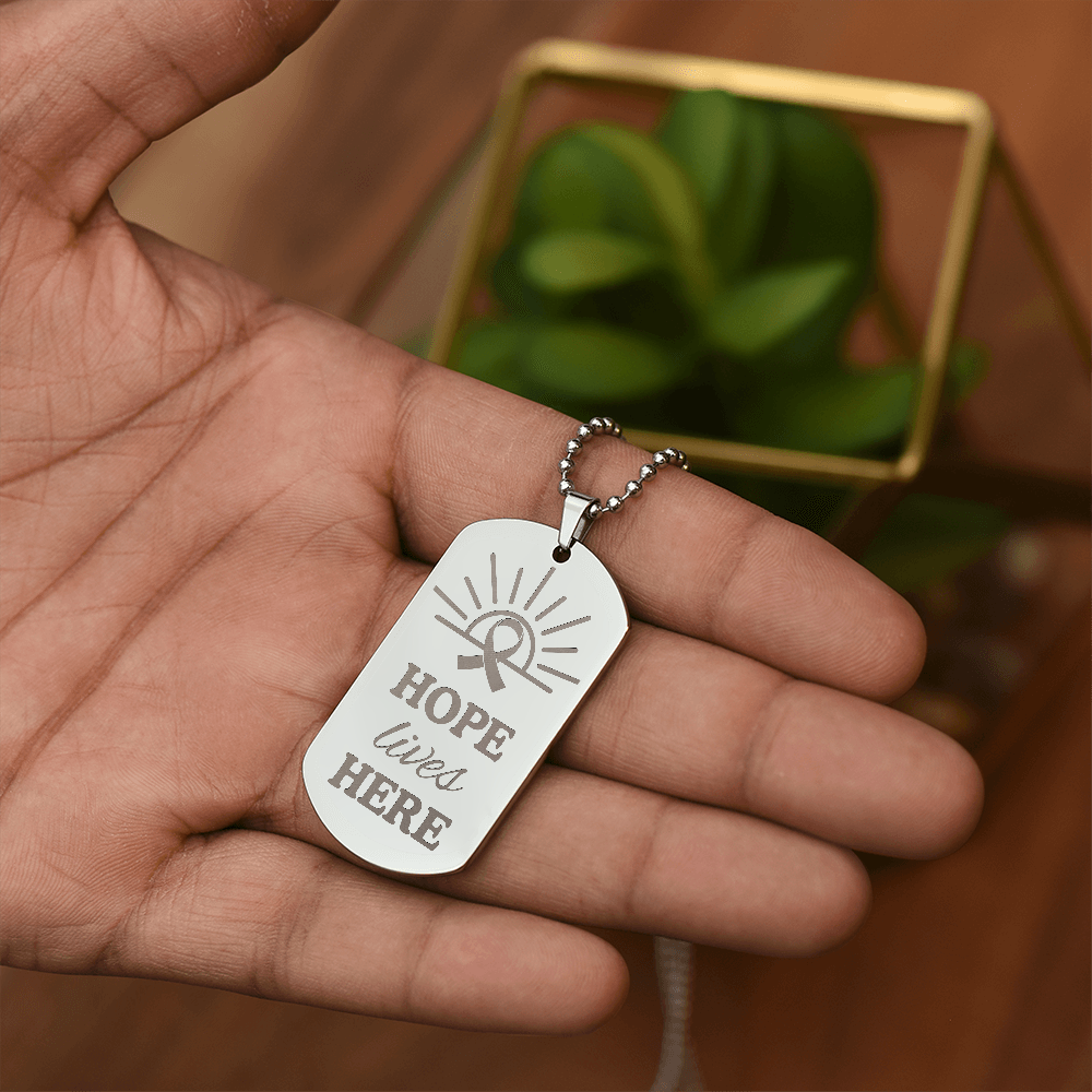 Hope Lives Here – Engraved Dog Tag Necklace