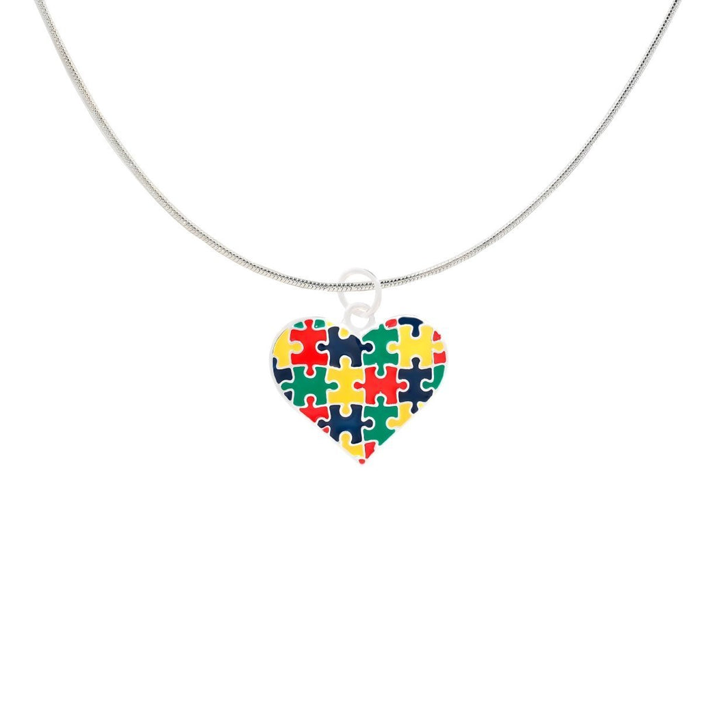 Autism Colored Puzzle Piece Heart Necklaces