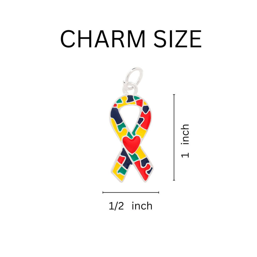 Autism Ribbon with Heart Charms