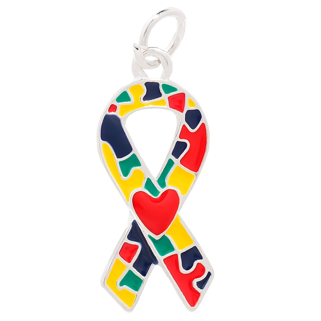 Autism Ribbon with Heart Charms