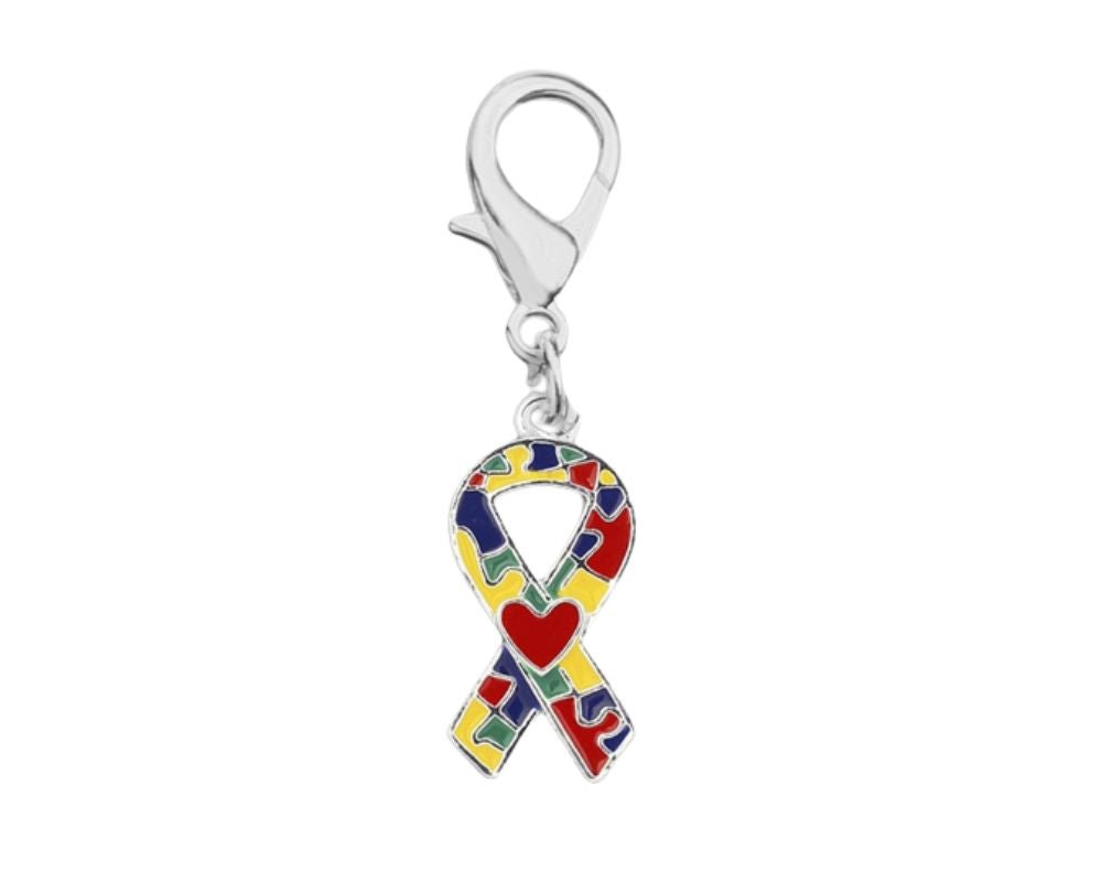 Autism Ribbon with Heart Design Hanging Charms