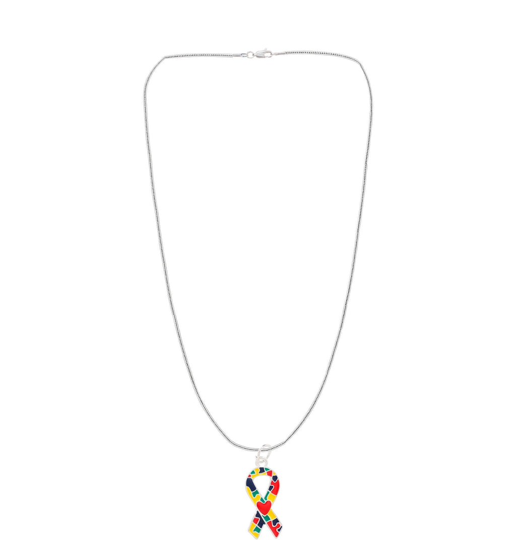 Autism Ribbon with Heart Design Necklaces