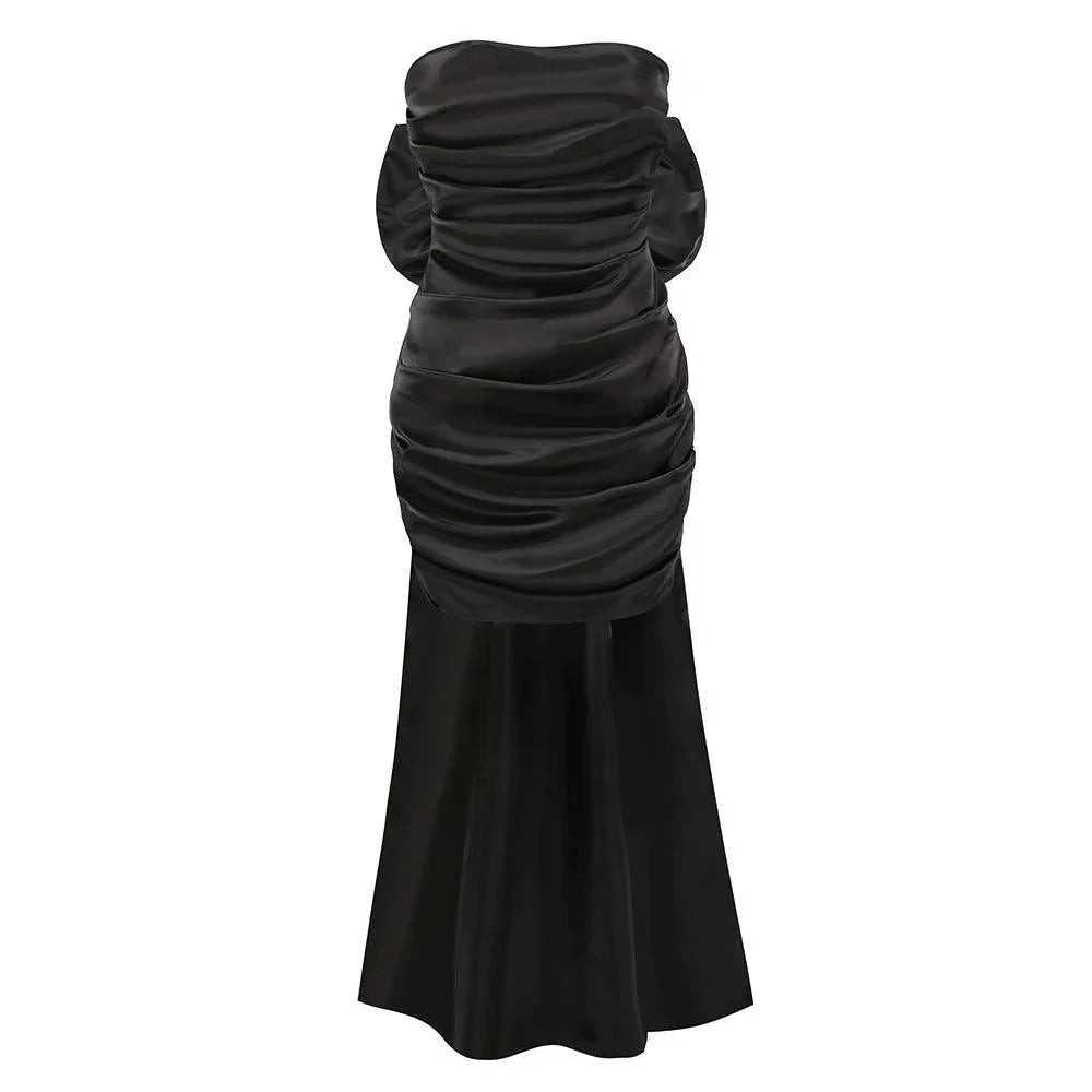 Away to Wonderland Black Satin Mini Dress with Oversized Bow
