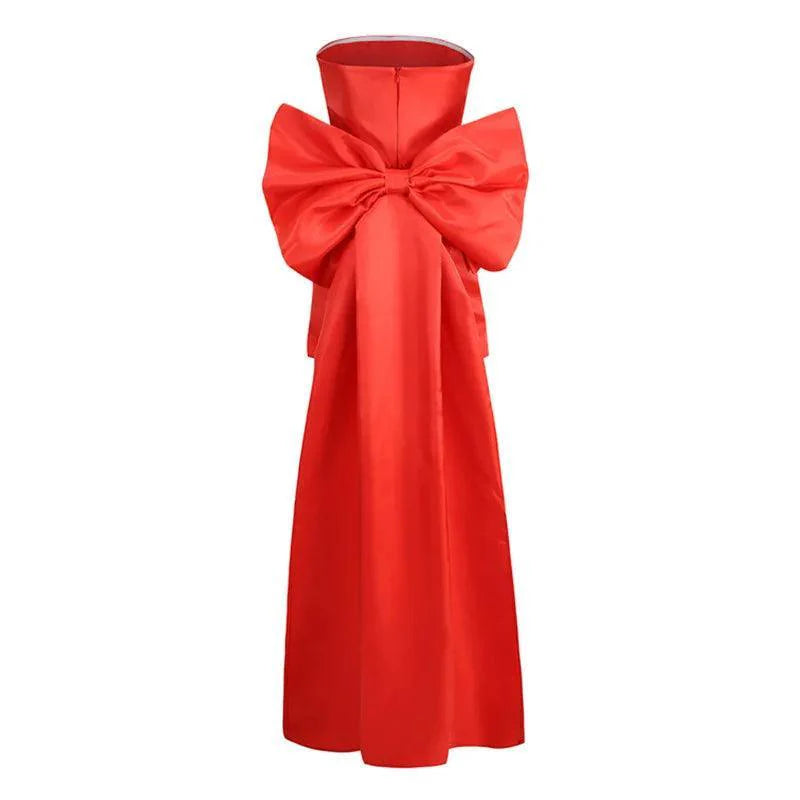 Away to Wonderland Red Satin Mini Dress with Oversized Bow
