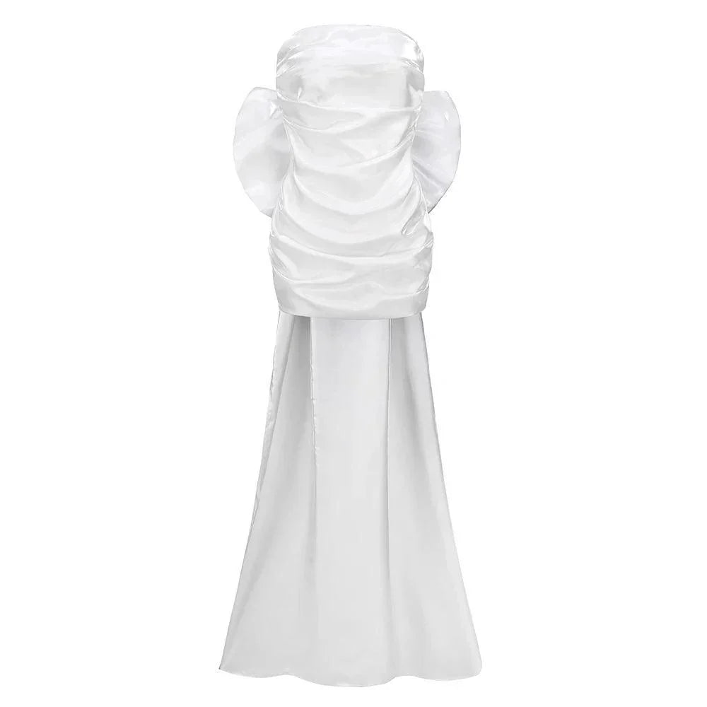 Away to Wonderland White Satin Mini Dress with Oversized Bow