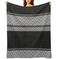 Dutch Wax Border Print in Black & White Machine-washable Throw Blanket