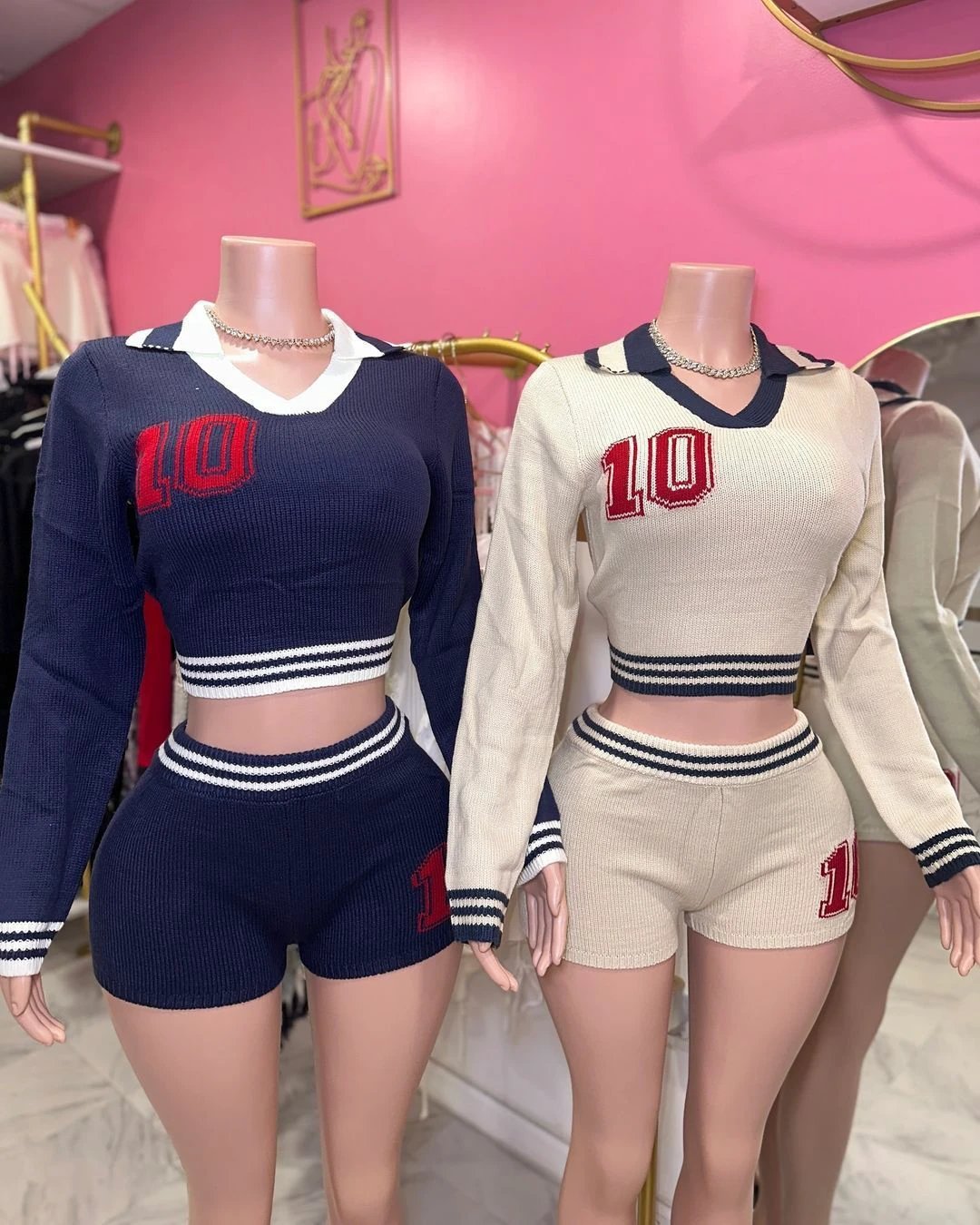 Lapel Girls Contrast Color Stretch Long Sleeve Top Shorts Suit Women