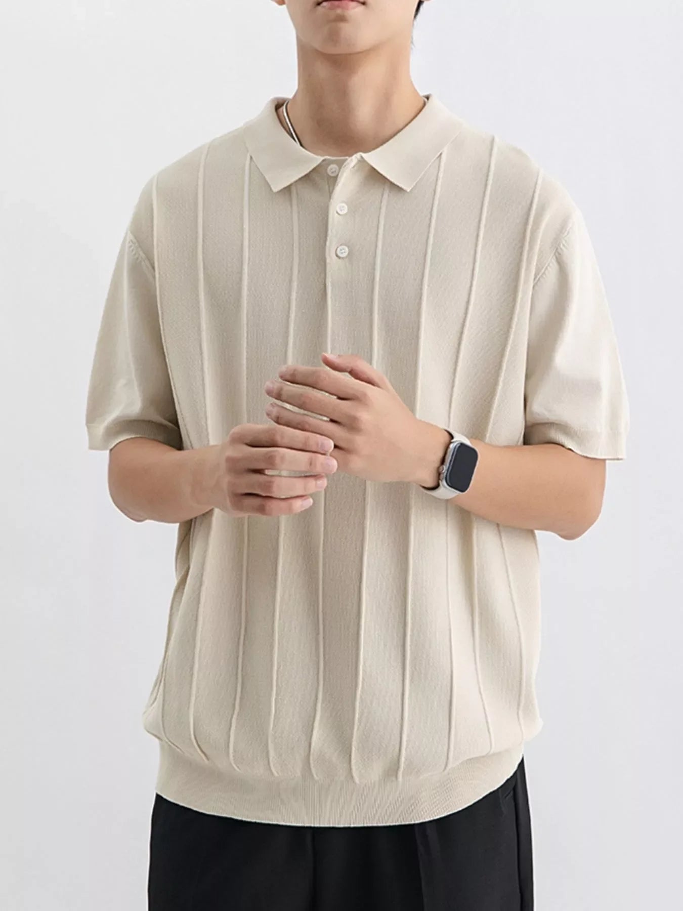 Men's Plus Size Textured Knit Short Sleeve Polo