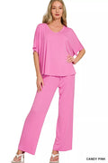 Zenana Oversized V-Neck Top & Pants Set