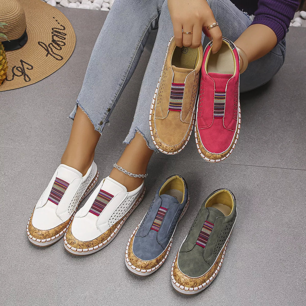 Women's Casual Slip-On Walking Sneakers with Cork Trim Detail