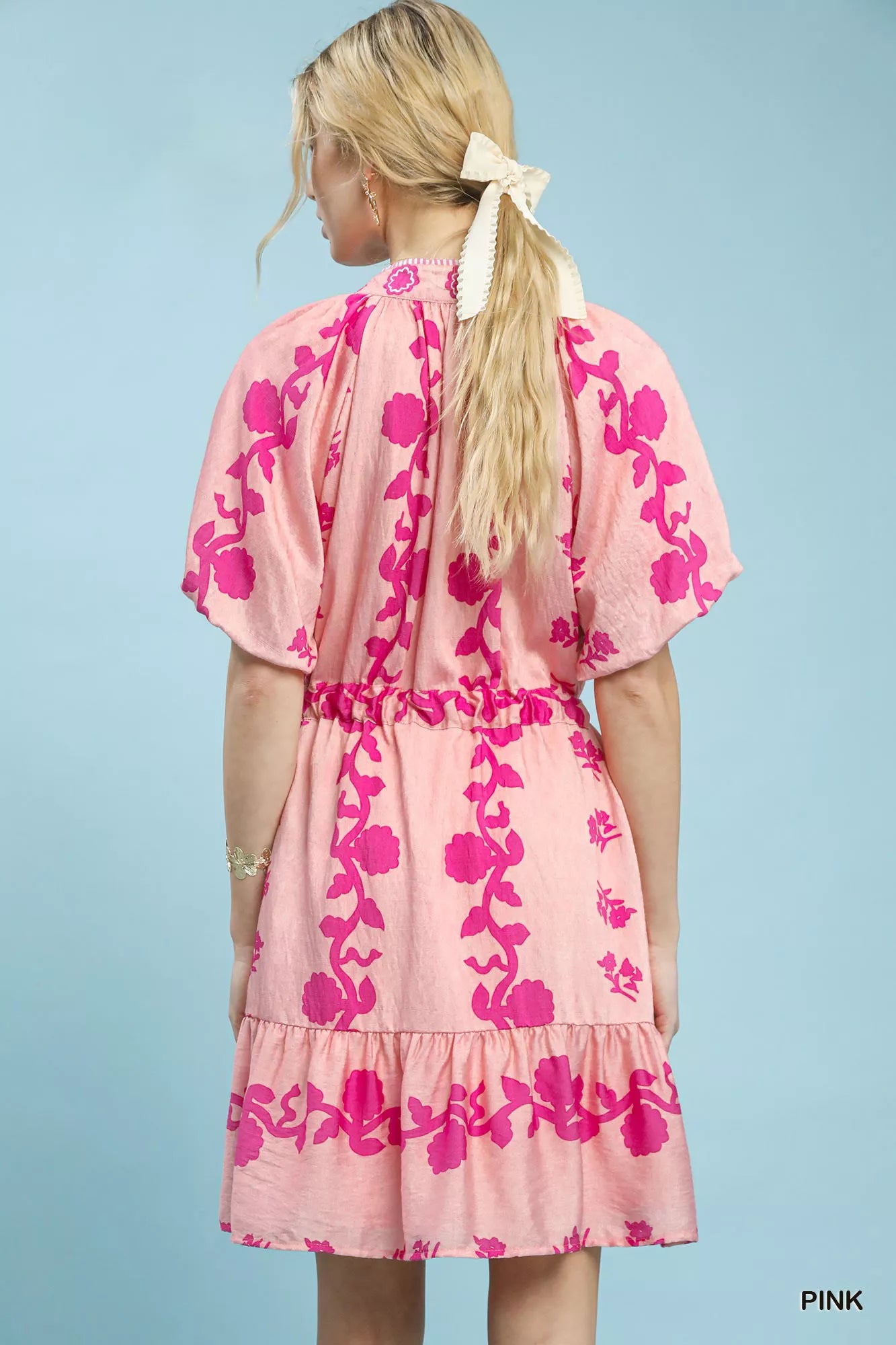 Women's Floral Boho Mini Dress with Tie-Waist