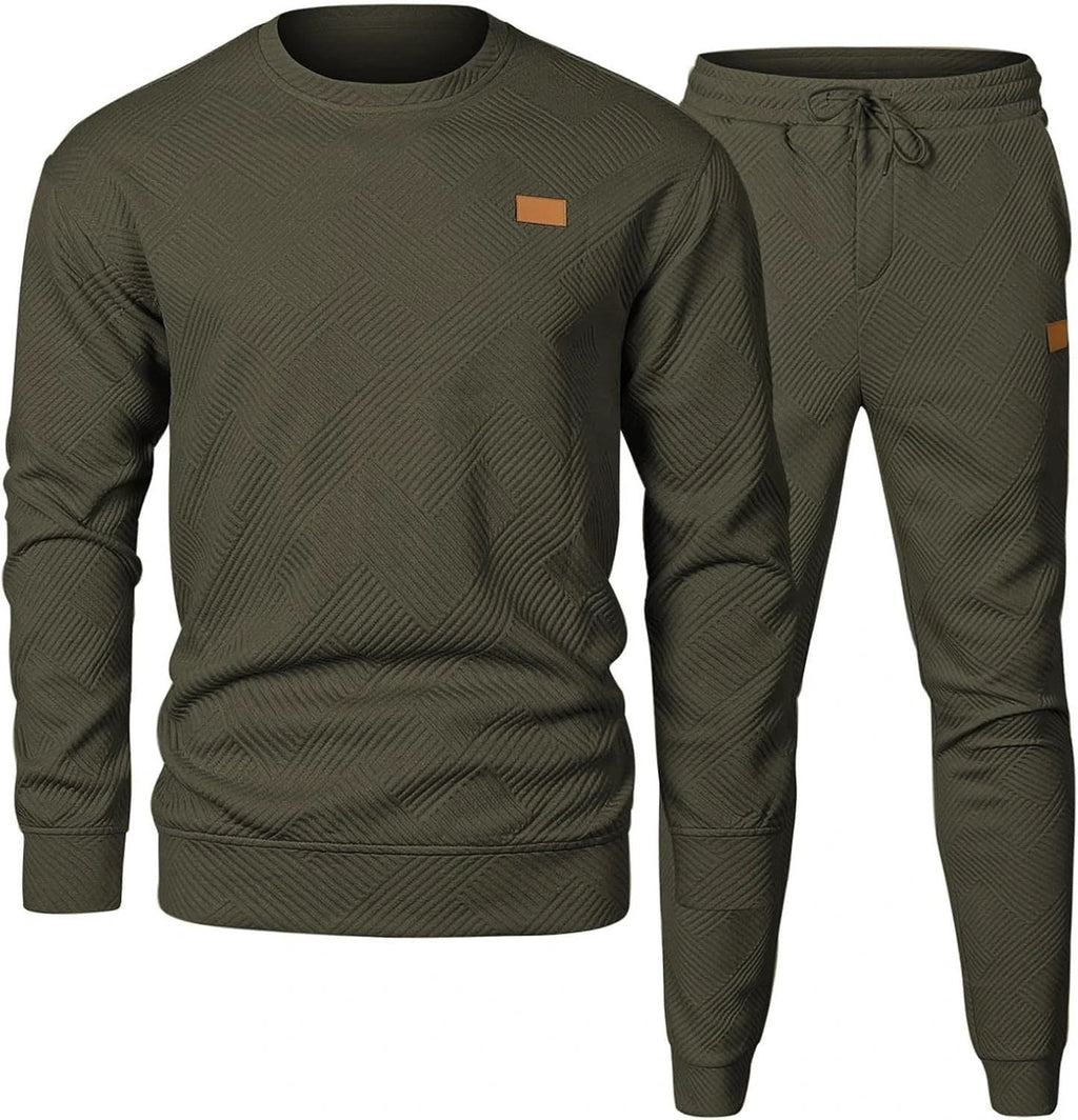 Men's Sports Casual Round Neck Jacquard Two-piece Knitted Sweater Set