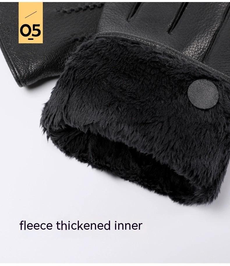 Fleece-lined Thickened Leather Gloves For Men