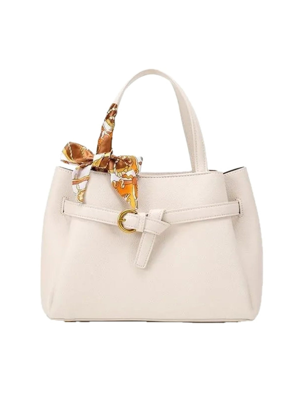 White PU Leather Top Handle Shoulder Bag with Scarf Accent
