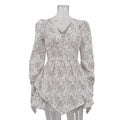 Retro Printed V-neck Long Sleeve Irregular Hem Dress