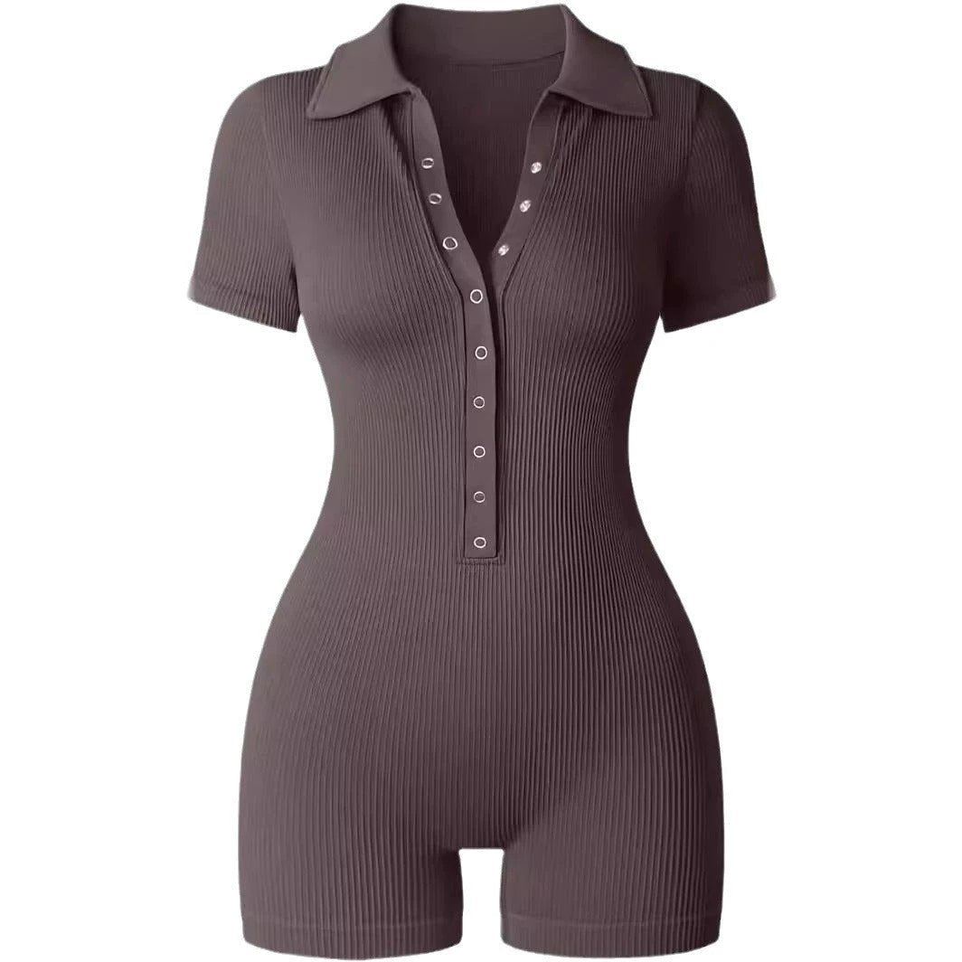 European And American Rib V-neck Elastic Waist-tightening Sports Women's Yoga Jumpsuit