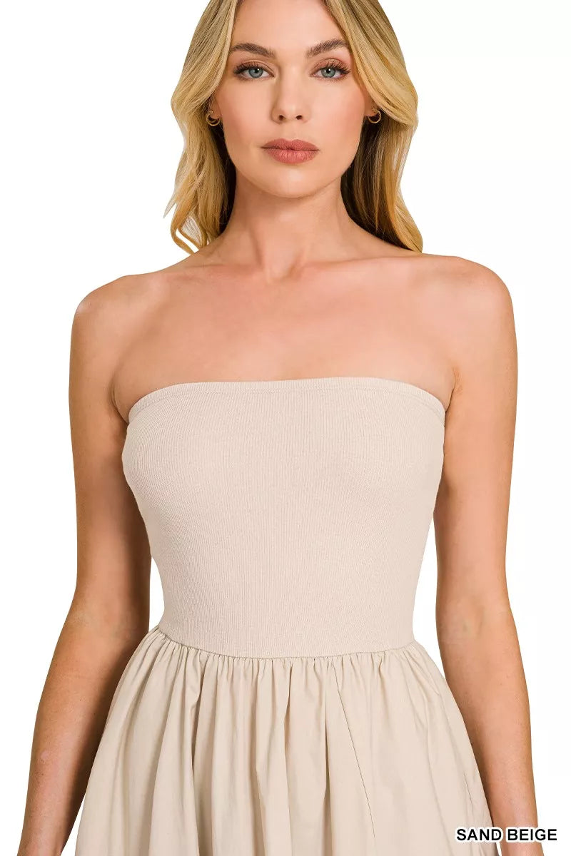 Zenana Knit Tube Top Flare Mini Dress
