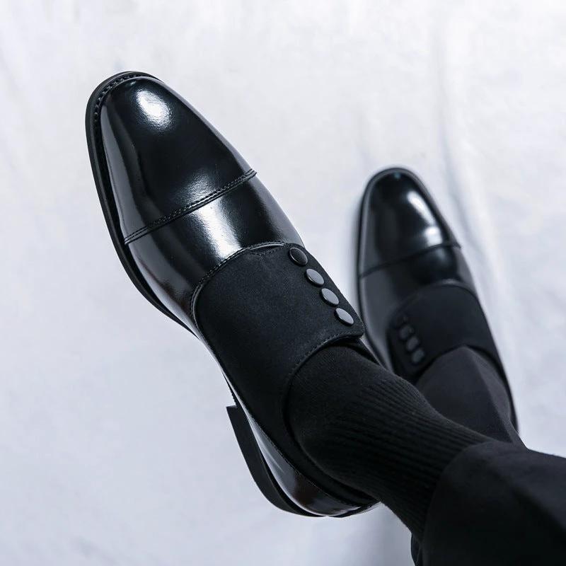 Men's Slip On Low Top Pointed Round Toe Button Leather Shoes